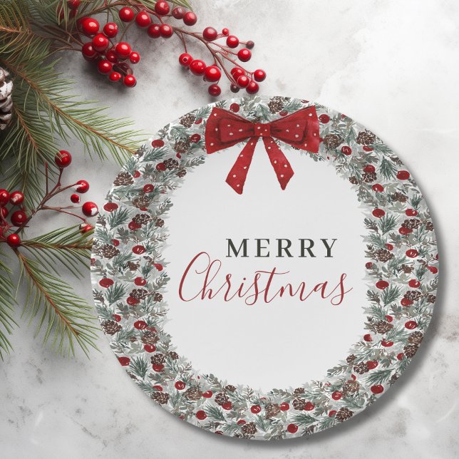 Christmas Watercolor Wreath Paper Plates (Christmas Watercolor Wreath Paper Plates)