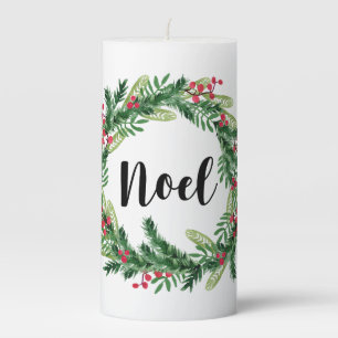 Christmas watercolor wreath pillar candle