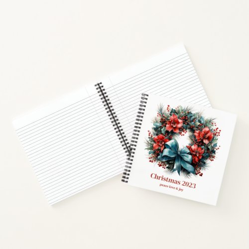 Christmas Watercolor Wreath with Holly Notebook