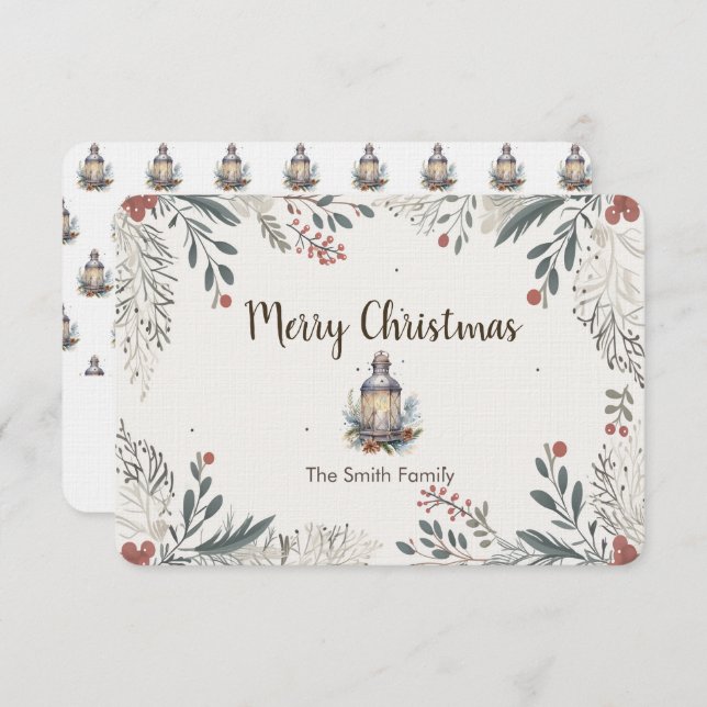 Christmas Watercolour Greetings  Thank You Card (Front/Back)