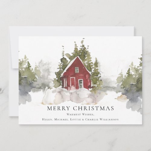 Christmas Watercolour Snowy Pine Forest Home   Holiday Card