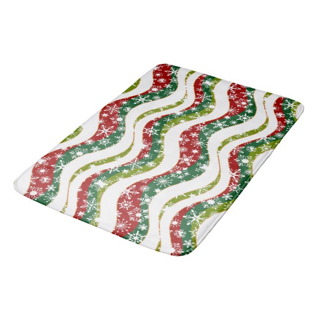 Christmas waves and snowflakes bathroom mat (Angled)