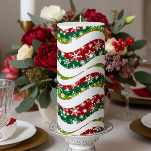 Christmas waves and snowflakes pillar candle