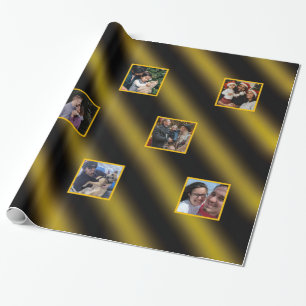Christmas Wavy Pattern Gold & Black 8 Photos Wrapping Paper