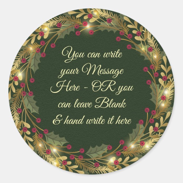 Christmas - WC Wreath - PERSONLIZE Classic Round Sticker (Front)