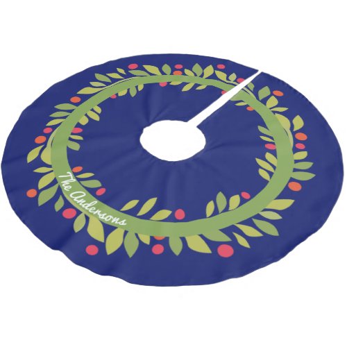 Christmas Weath  Green and Blue Brushed Polyester Tree Skirt