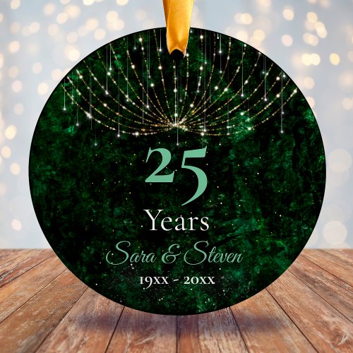 Christmas wedding anniversary green silver glitter ceramic ornament