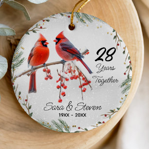 Christmas wedding anniversary red cardinal ceramic ornament