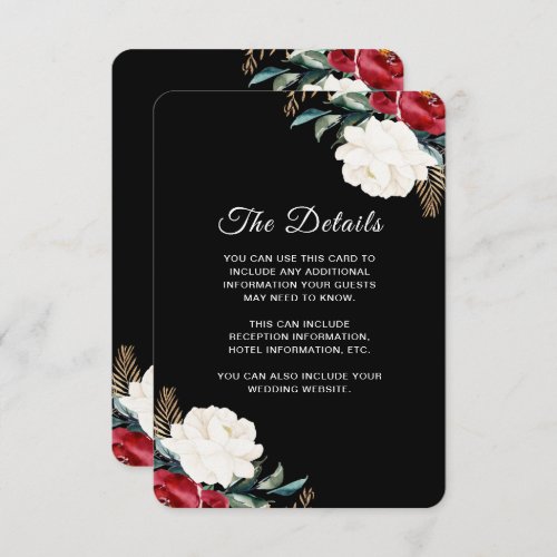 Christmas Wedding Black Floral Guest Information E Enclosure Card