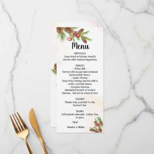 Christmas Wedding Bridal Shower Menu