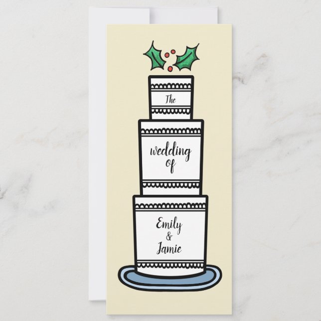 Christmas Wedding Cake Illustration  Invitation (Front)