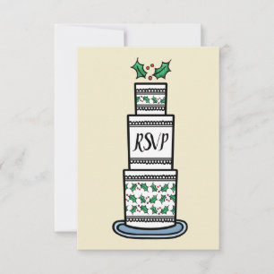 Christmas Wedding Cake Illustration RSVP Invitation
