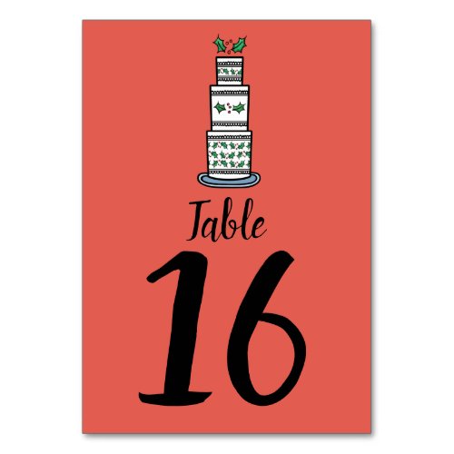 Christmas Wedding Cake Illustration Table Number