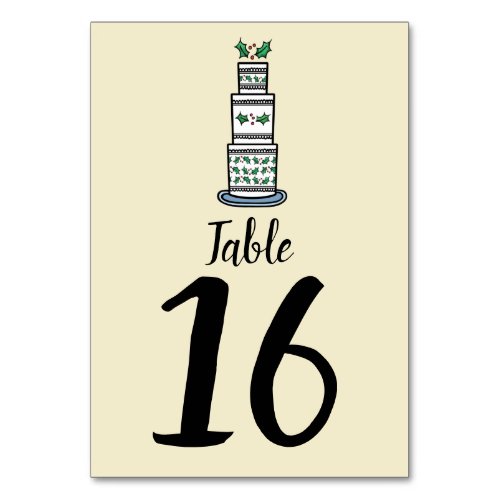 Christmas Wedding Cake Illustration Table Number