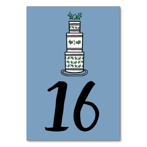 Christmas Wedding Cake Illustration Table Number