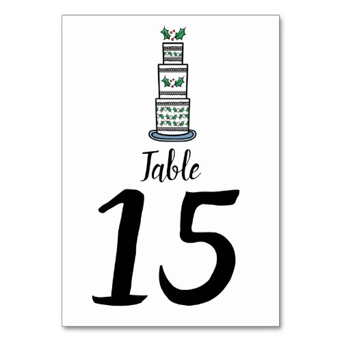 Christmas Wedding Cake Illustration Table Number