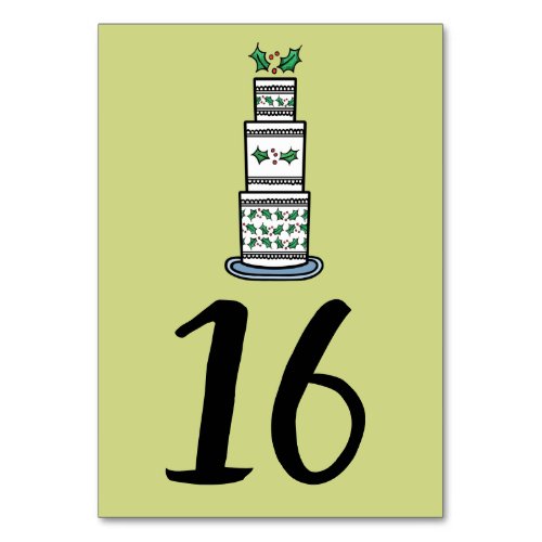 Christmas Wedding Cake Illustration Table Number