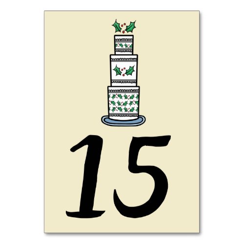 Christmas Wedding Cake Illustration Table Number