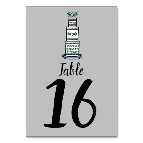 Christmas Wedding Cake Illustration Table Number