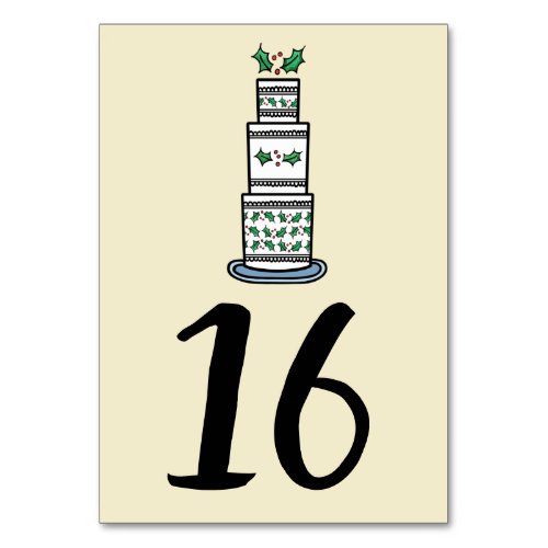 Christmas Wedding Cake Illustration Table Number