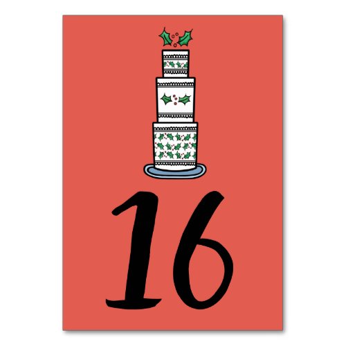 Christmas Wedding Cake Illustration Table Number