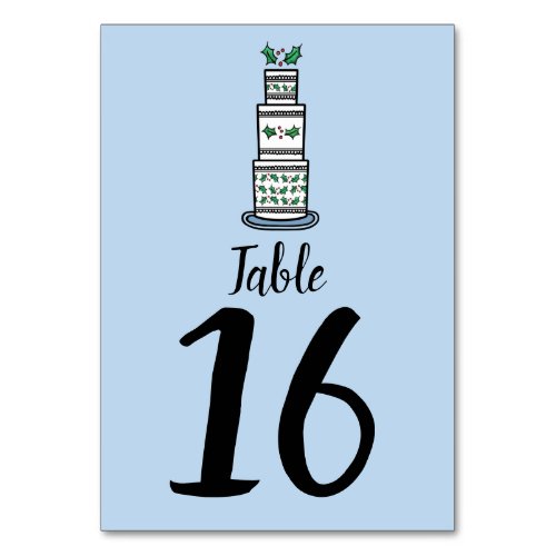 Christmas Wedding Cake Illustration Table Number