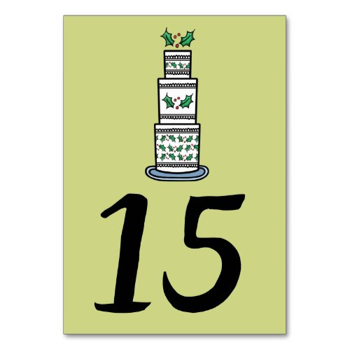 Christmas Wedding Cake Illustration Table Number