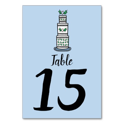 Christmas Wedding Cake Illustration Table Number