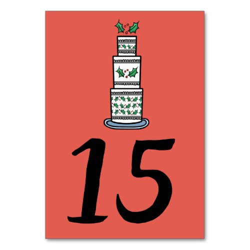 Christmas Wedding Cake Illustration Table Number