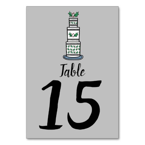 Christmas Wedding Cake Illustration Table Number