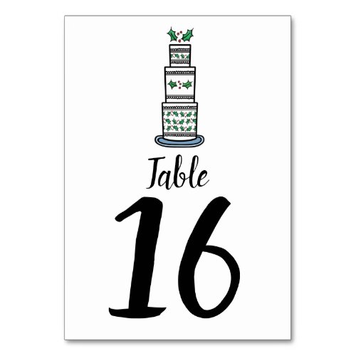 Christmas Wedding Cake Illustration Table Number