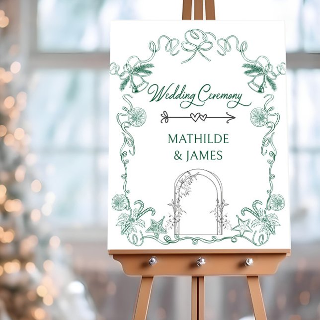 Christmas Wedding Ceremony Wavy Ribbon Frame Foam Board (Christmas wedding ceremony sign from the Wedding Direction Signs collection by Darling & May)