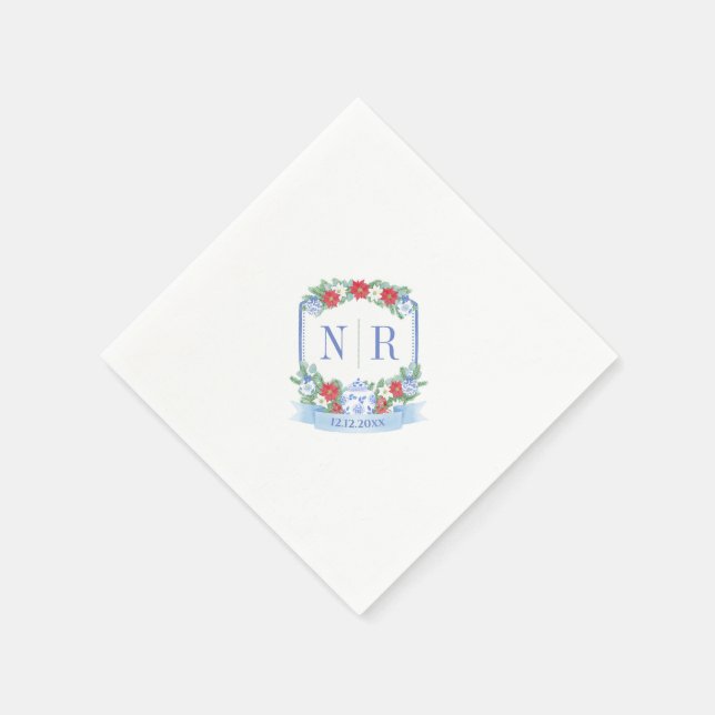 Christmas Wedding Chinoiserie Couples Monogram Napkins (Corner)
