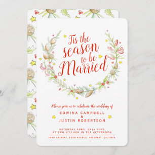 Christmas wedding cones berries star watercolor invitation