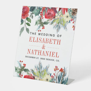 Christmas wedding couple names welcome pedestal sign