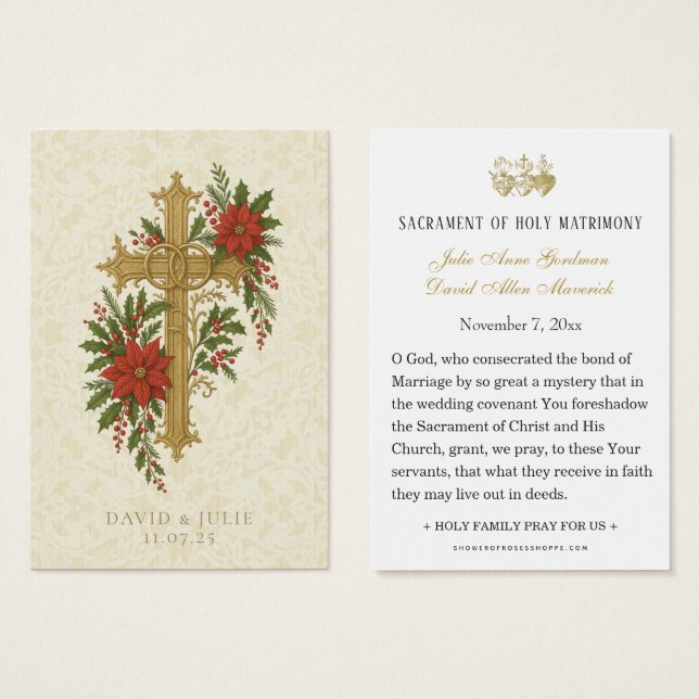 Christmas Wedding Cross Prayer Card (Front & Back)