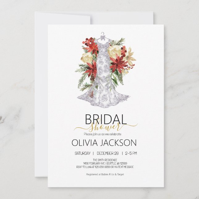 Christmas Wedding Dress Bridal Shower Invitation (Front)