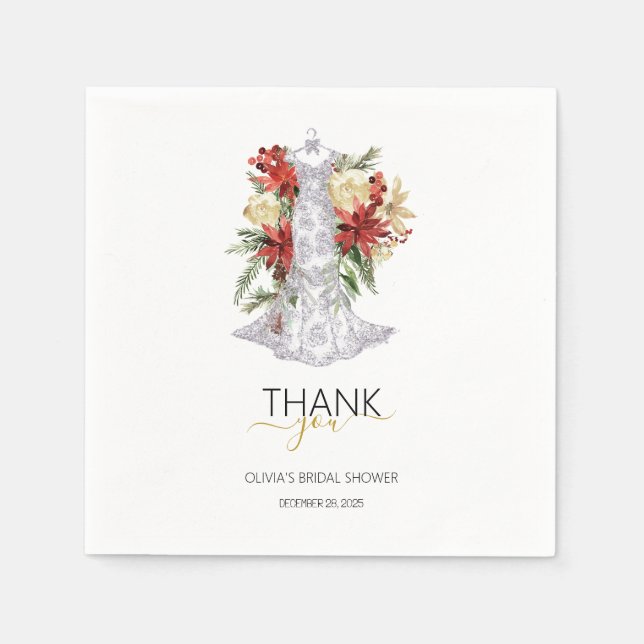 Christmas Wedding Dress Bridal Shower Thank You  Napkins (Front)