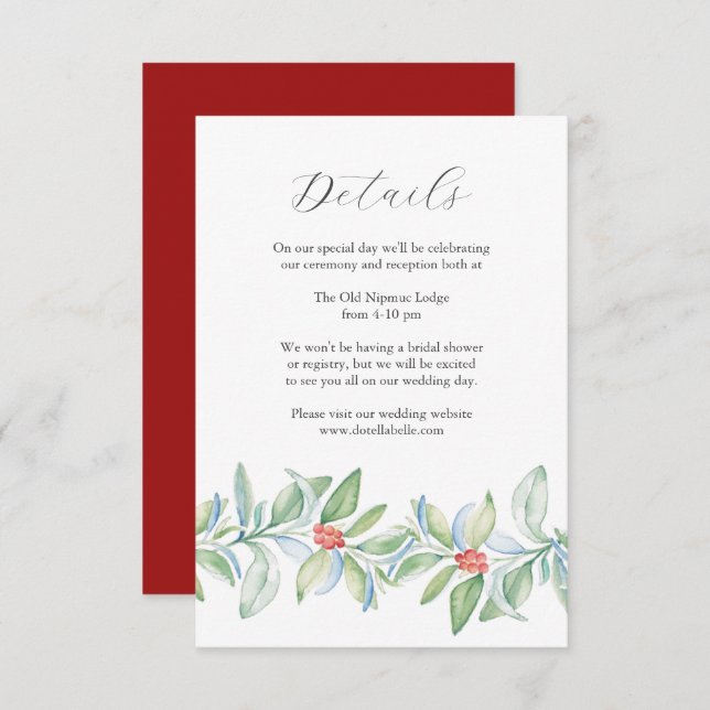 Christmas Wedding Enclosure Card Watercolor  (Front/Back)