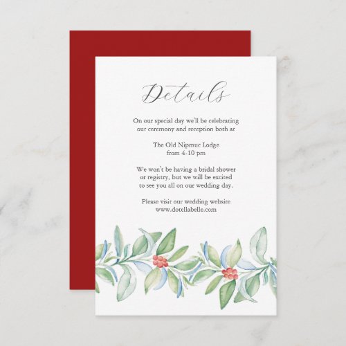 Christmas Wedding Enclosure Card Watercolor 