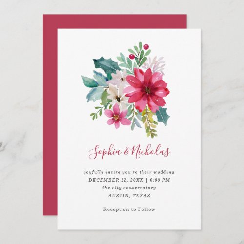Christmas Wedding  Floral and Holly Berries Invitation