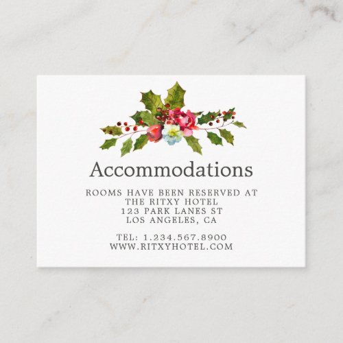Christmas Wedding Floral Holly Accommodations Enclosure Card