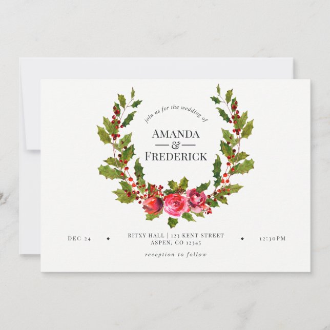 Christmas Wedding Floral Holly and Ivy Invitation (Front)