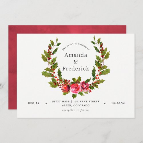 Christmas Wedding Floral Holly and Ivy Invitation