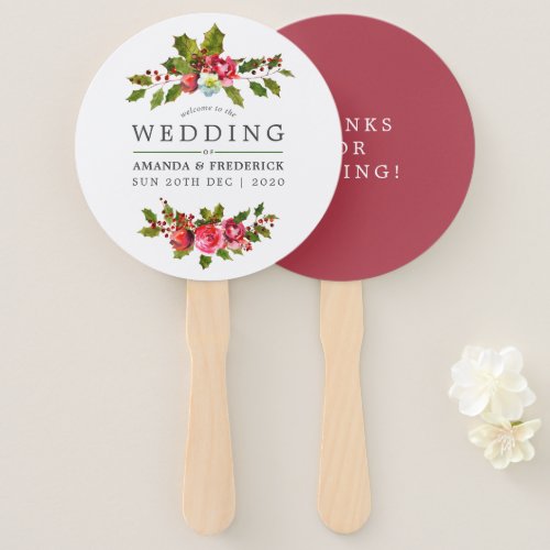 Christmas Wedding Floral Holly Watercolor Favor Hand Fan