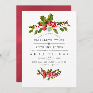 Christmas Wedding Floral Holly Watercolor Invite