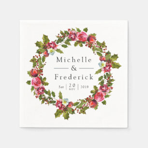 Christmas Wedding Floral Holly Watercolor Napkins