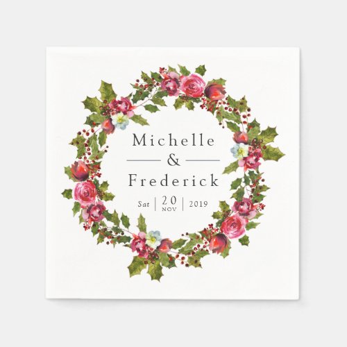 Christmas Wedding Floral Holly Watercolor Napkins