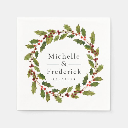 Christmas Wedding Floral Holly Watercolor Napkins