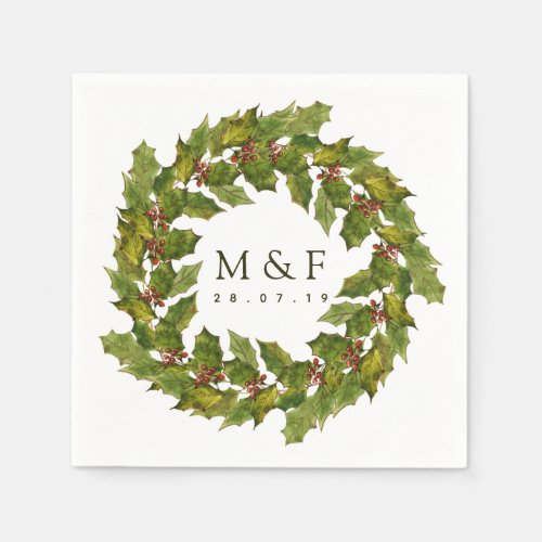 Christmas Wedding Floral Holly Watercolor Napkins